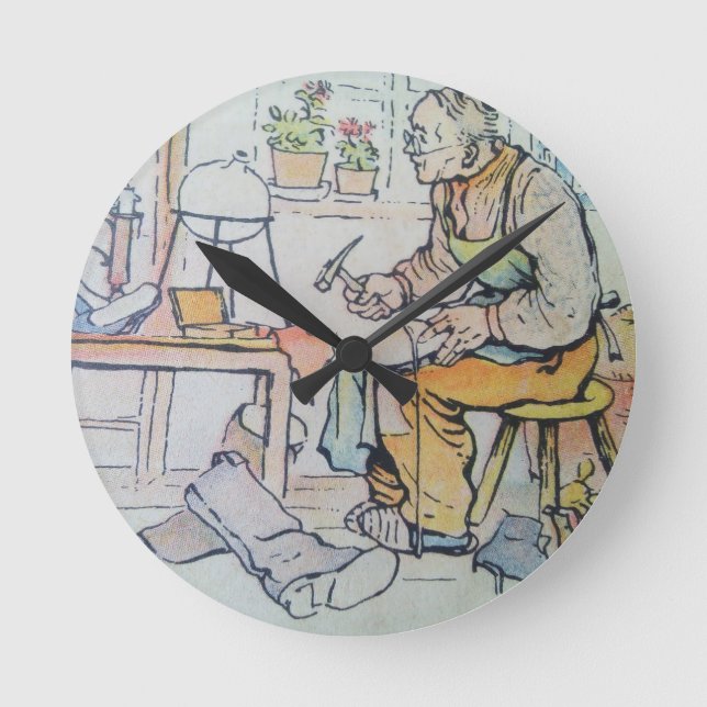 Shoemaker shoe repair business antique watercolor round clock (Front)