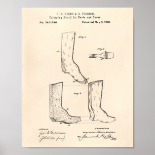Shoes And Boots 1881 Patent Art Old Peper Poster