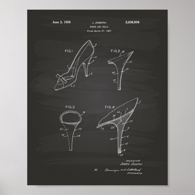 Shoes and Heels 1958 Patent Art Chalkboard Poster (Front)
