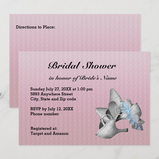 Shoes, Garter Belt & Pink Texture Bridal Shower Invitation (Front/Back)