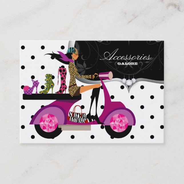 Shoes Scooter Girl Handbag Fashion Dots Business Card (Front)