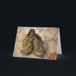 Shoes | Vincent van Gogh Card<br><div class="desc">Shoes (1888) by Vincent van Gogh is an evocative still-life painting featuring a pair of well-worn leather shoes. The earthy tones and heavy brushstrokes capture the rugged texture and history of the shoes, evoking themes of labour, resilience, and the passage of time. The simplicity of the subject contrasts with the...</div>