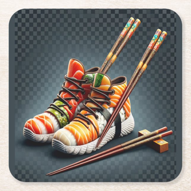 Shoeshi ME - Unique Sushi Sneaker Square Paper Coaster (Front)