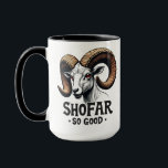 Shofar so good Jewish Goat Hanukkah Lovers  Mug<br><div class="desc">Hanukkah humour,  shofar,  Jewish holiday,  goat graphic,  Hanukkah 2024,  festive Judaism,  shofar pun,  holiday goat,  Jewish traditions,  Hanukkah celebration,  shofar design,  holiday humour,  Jewish fun</div>