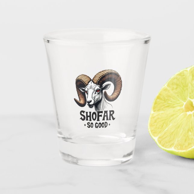 Shofar so good Jewish Goat Hanukkah Lovers  Shot Glass (Front)