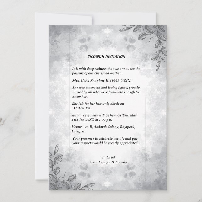 Shok Sandesh Hindu Shraddh  Invitation (Front)