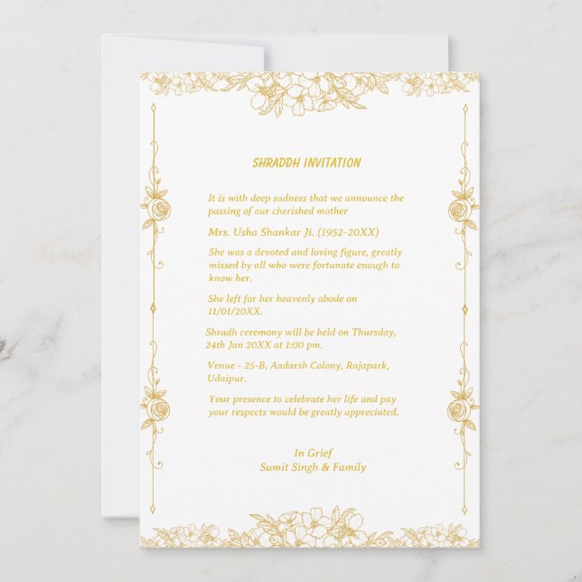 Shok Sandesh Hindu Shraddh  Invitation (Front)