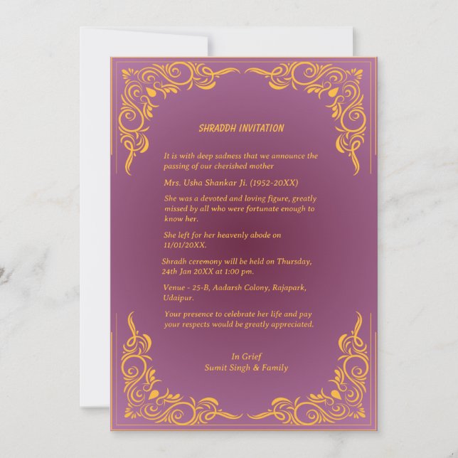 Shok Sandesh Hindu Shraddh  Invitation (Front)