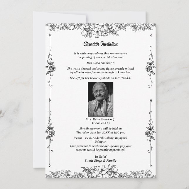 Shok Sandesh Hindu Shraddh  Invitation (Front)