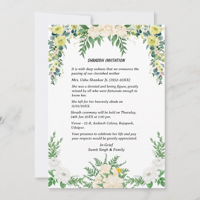 Shok Sandesh Hindu Shraddh  Invitation (Front)