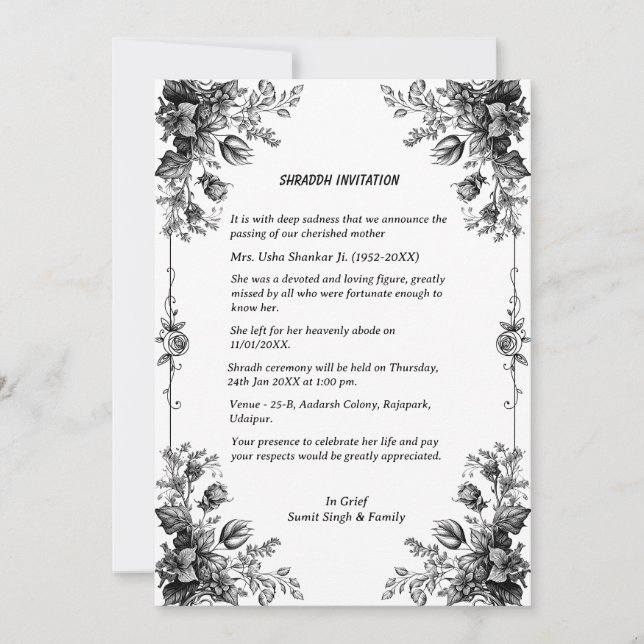 Shok Sandesh Hindu Shraddh  Invitation (Front)