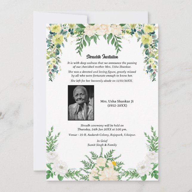 Shok Sandesh Hindu Shraddh  Invitation (Front)