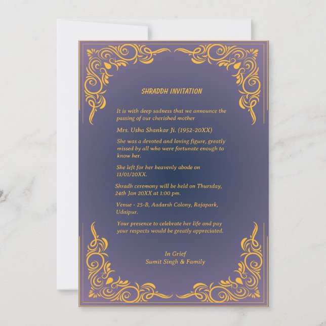 Shok Sandesh Hindu Shraddh  Invitation (Front)