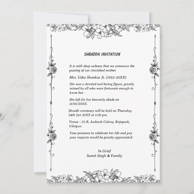 Shok Sandesh Hindu Shraddh  Invitation (Front)