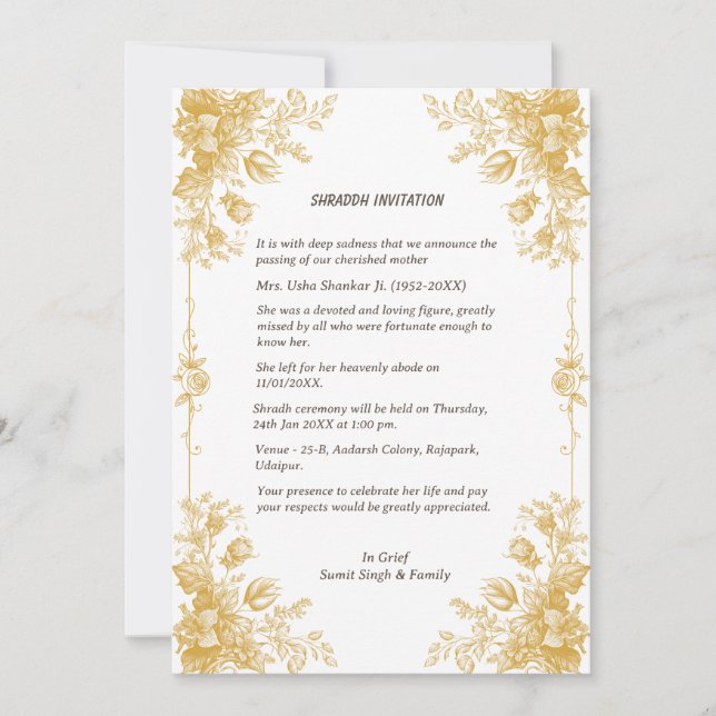 Shok Sandesh Hindu Shraddh  Invitation (Front)