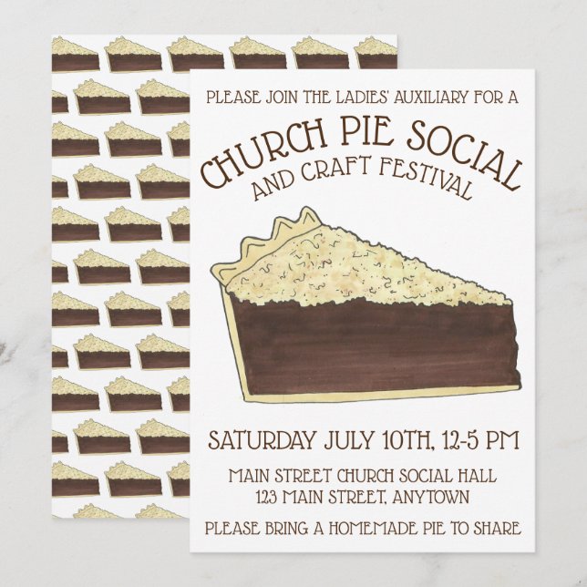 Shoo Fly Pie Social Party Dessert Bake Sale Slice Invitation (Front/Back)
