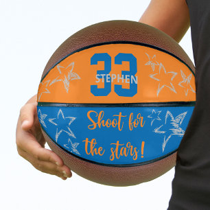 Shoot for the Stars Blue Orange Grey Personalised Basketball