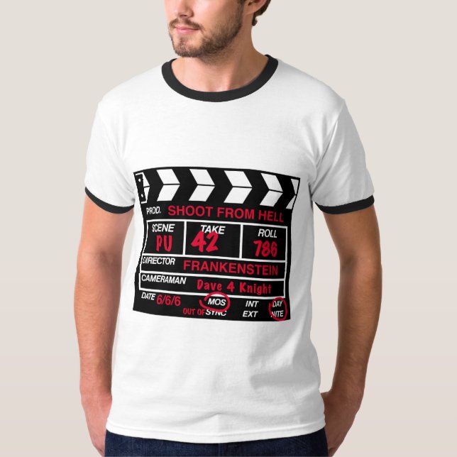 Shoot From Hell Camera Slate T-shirt (Front)