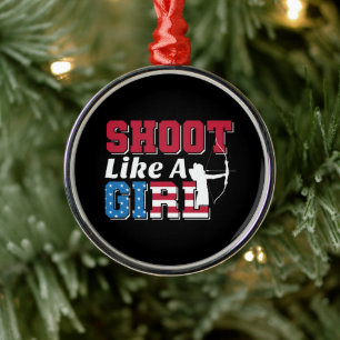 Shoot Like a Girl Patriotic Archery Quote Metal Tree Decoration