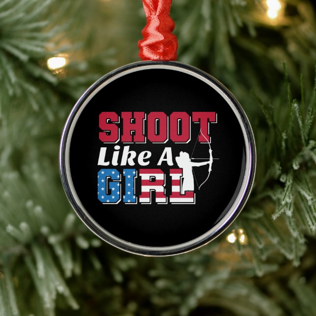 Shoot Like a Girl Patriotic Archery Quote Metal Tree Decoration (Tree)