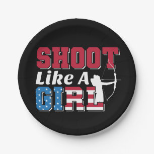 Shoot Like a Girl Patriotic Archery Quote Paper Plate
