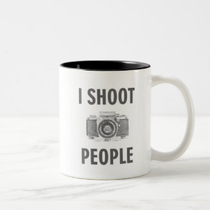 shoot people funny text photo camera photographer Two-Tone coffee mug