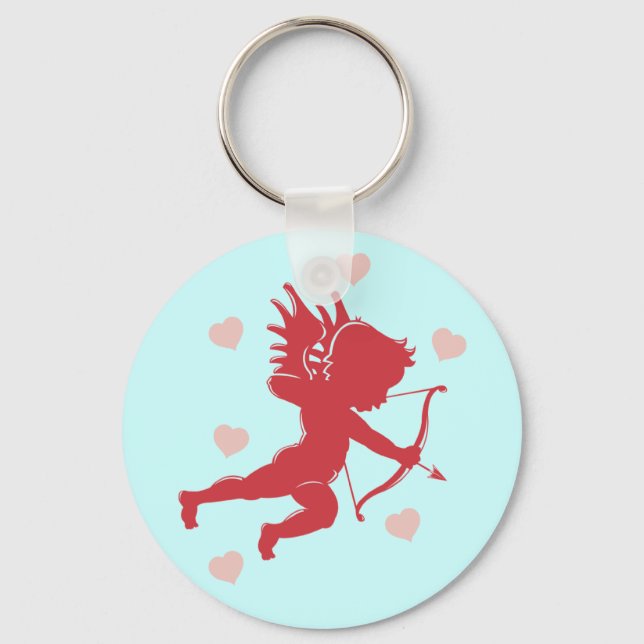 Shooting Cupid with Hearts Keychain (Front)