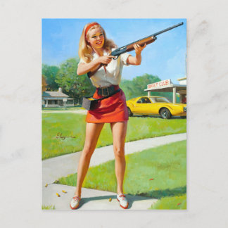 Shooting Pin Up Postcard