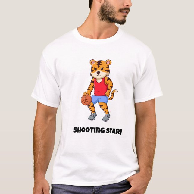 Shooting star! a Funny Cat-Basketball T-Shirt (Front)
