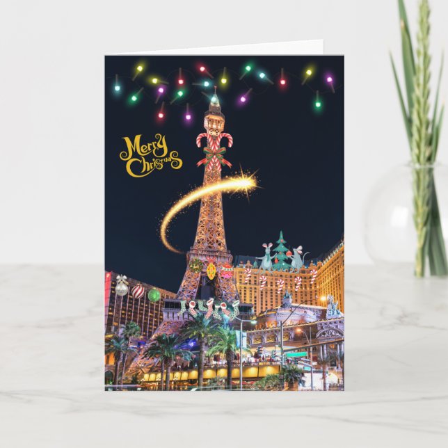 Shooting Star around Eiffel Tower Christmas Card (Front)
