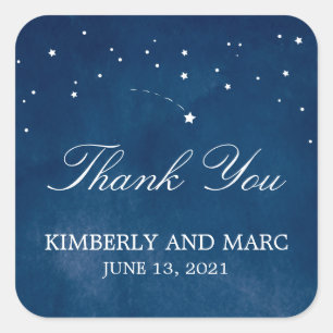 Shooting Star Blue Watercolor Wedding Square Sticker