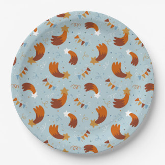 Shooting Star & Confetti Celebration Light Blue Paper Plate
