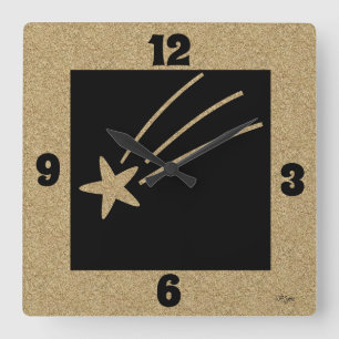 Shooting Star Cork-Look Background Square Wall Clock