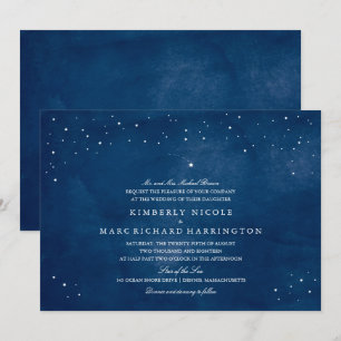 Shooting Star Navy Blue Watercolor Wedding Invitation