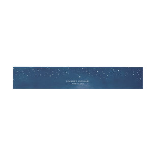 Shooting Star Navy Blue Watercolor Wedding Invitation Belly Band