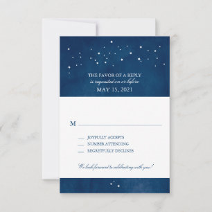 Shooting Star Navy Blue Watercolor Wedding RSVP