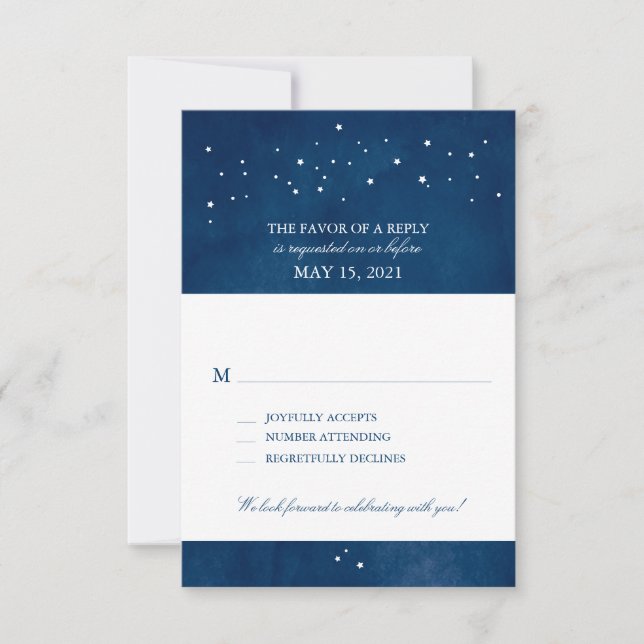 Shooting Star Navy Blue Watercolor Wedding | RSVP Card (Front)