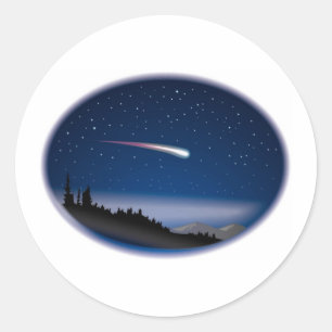 Shooting Star Over Night Landscape Classic Round Sticker