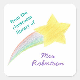 Shooting star personalized teacher bookplate square sticker