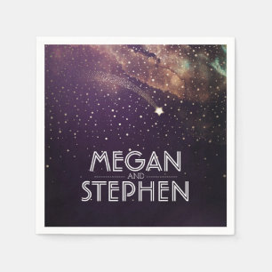 Shooting Star Plum and Gold Night Starry Napkin