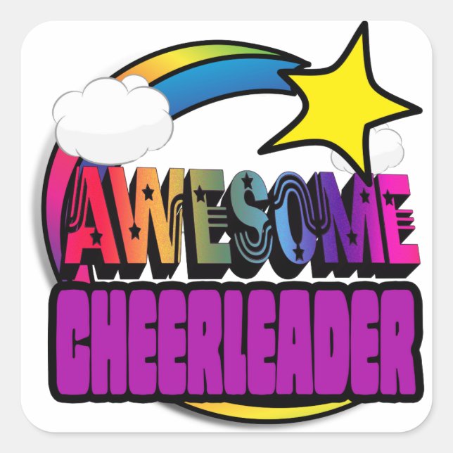 Shooting Star Rainbow Awesome Cheerleader Square Sticker (Front)
