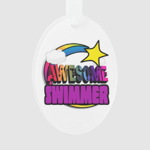 Shooting Star Rainbow Awesome Swimmer Ornament