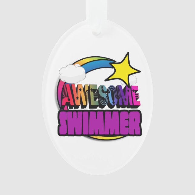 Shooting Star Rainbow Awesome Swimmer Ornament (Front)