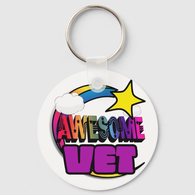 Shooting Star Rainbow Awesome Vet Key Ring (Front)