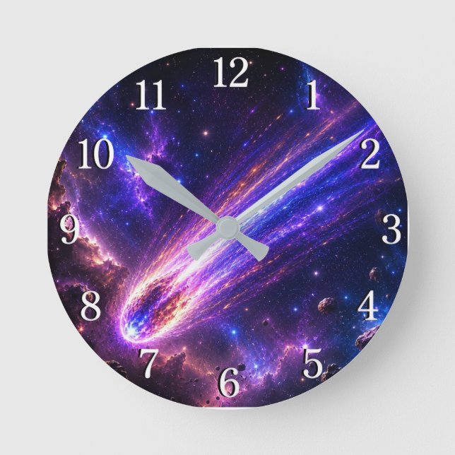 Shooting Star Wall Clock — Night Sky Design (Front)