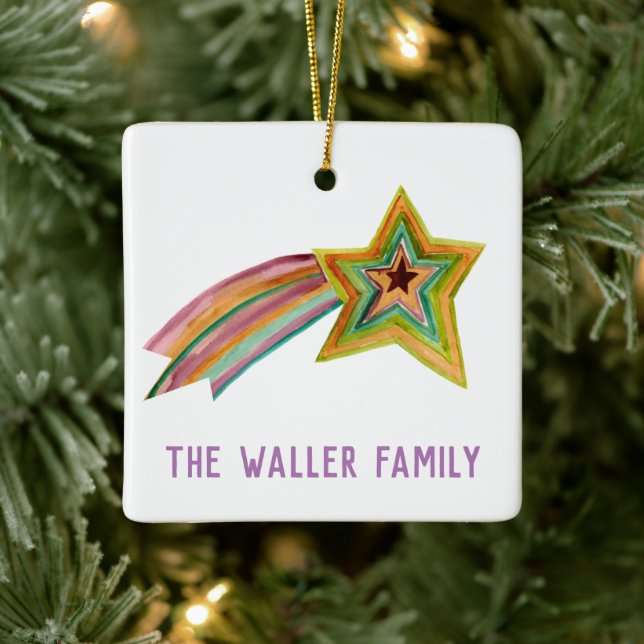Shooting Star Watercolor CUSTOMIZE IT Family Ceramic Ornament (Tree)