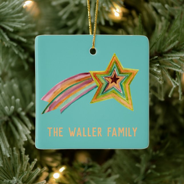 Shooting Star Watercolor CUSTOMIZE IT Family Ceramic Ornament (Tree)