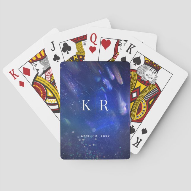 Shooting Stars Celestial Galaxy Monogram Wedding Playing Cards (Back)