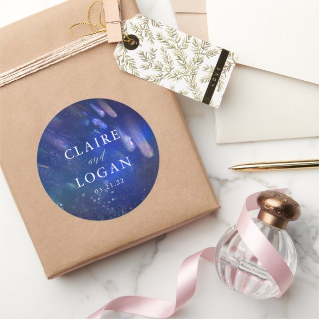 Shooting Stars Celestial Galaxy Wedding Classic Round Sticker (Gifting)