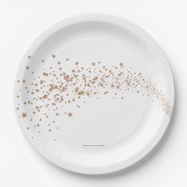 Shooting Stars Gold Bridal Shower Rehearsal Dinner Paper Plate (Front)
